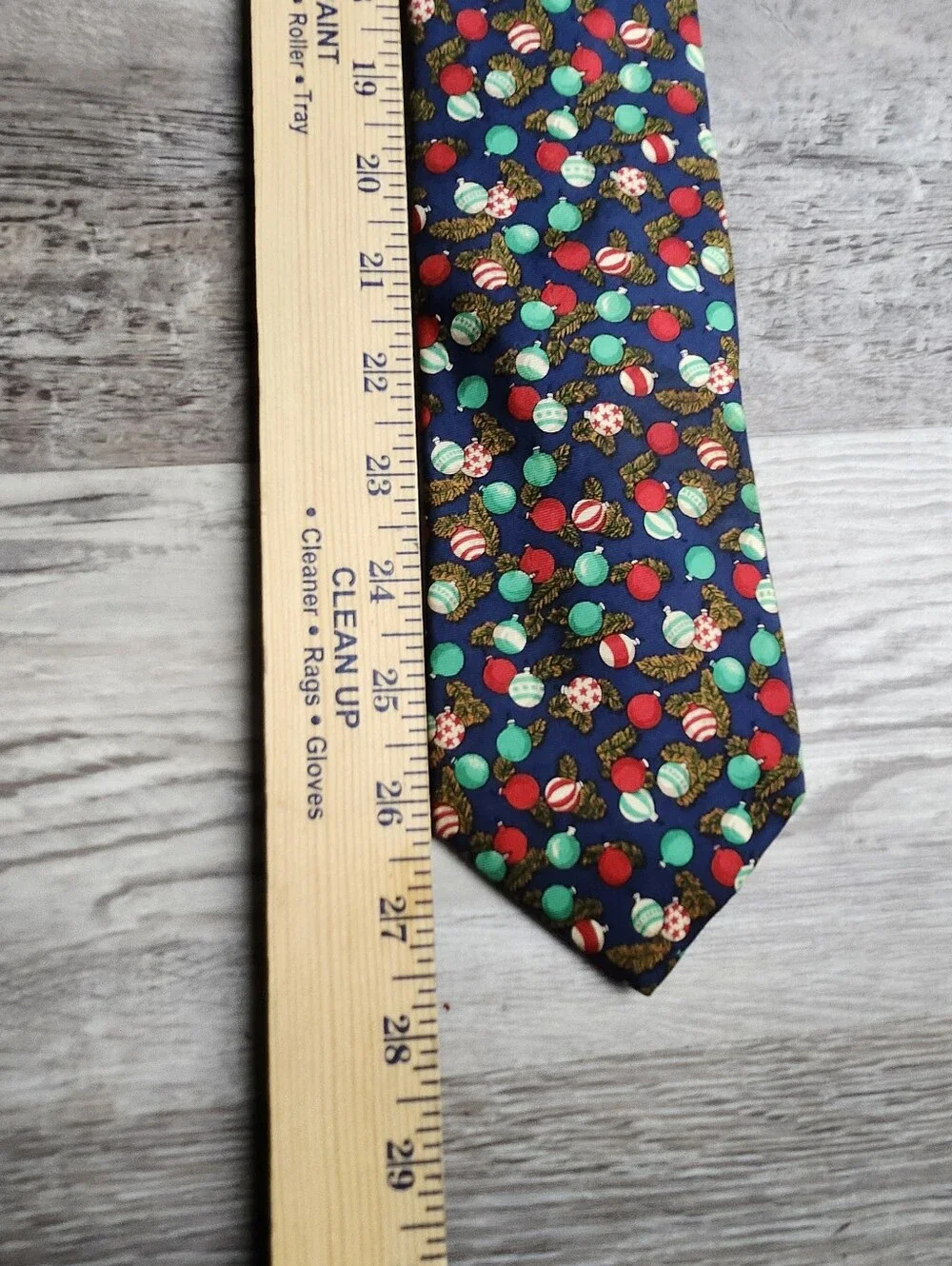 Lands End Christmas Tie 100% Silk USA Navy Ornament Holiday Novelty Necktie